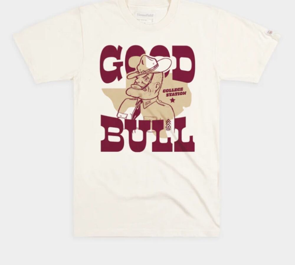 HOMEFIELD Mens Texas A&M Ol' Sarge "Good Bull" Tee XXL Cream Short Sleeve NWT